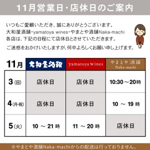 2024-11月店休日のお知らせ